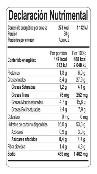 etiqueta nutricional de takis