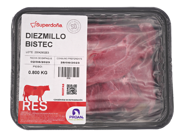 Super Doña - Diezmillo bistec de res 800g pieza